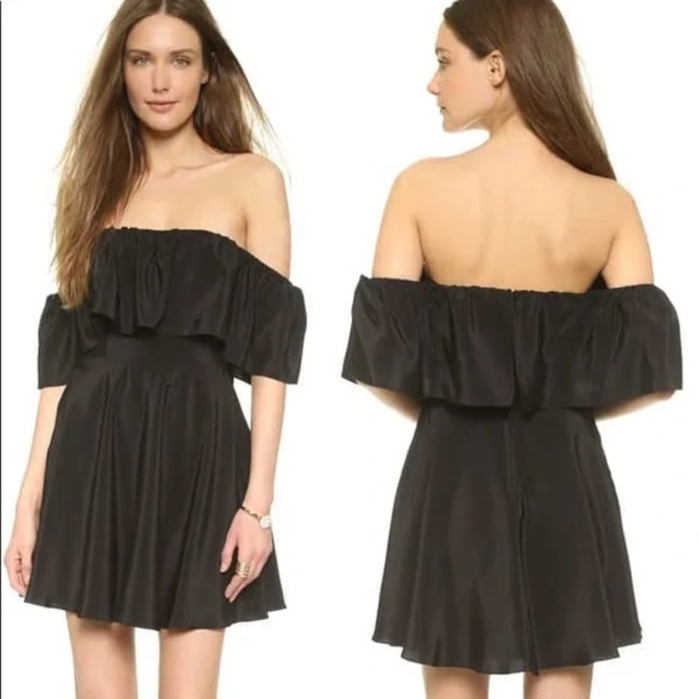Amanda Uprichard Black Silk Delilah Off The Shoulder Mini Dress